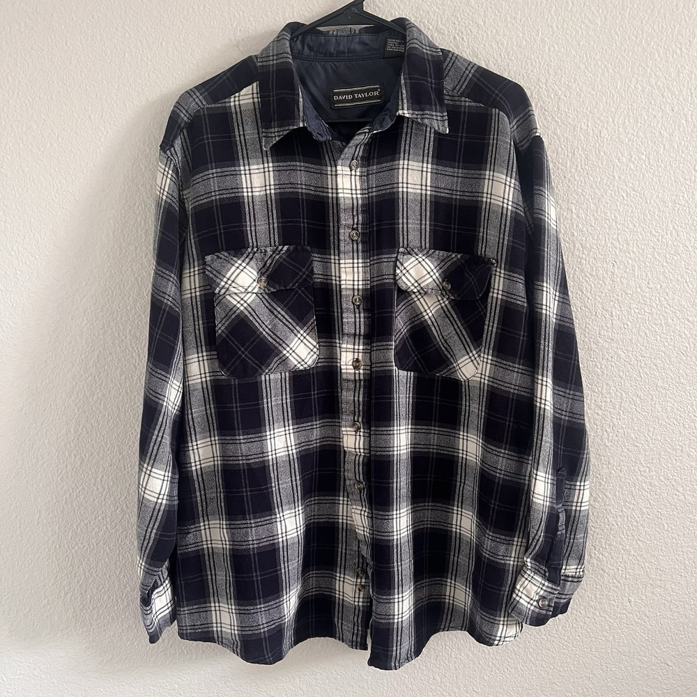 Vintage David Taylor Shirt Mens XLT Flannel Plaid Button Down Soft Norm Core Y2K